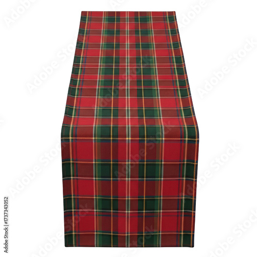 Festive tartan table runner in classic red and green for holiday dining and seasonal decor adding a touch of scottish charm to your home this christmas and winter season on transparent background