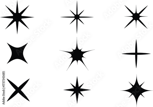 Sparkle star Icon set, simple black silhouette vector Illustration.