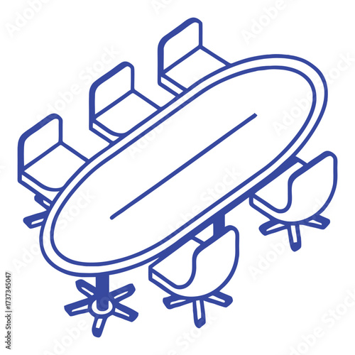 Boardroom meeting table with chairs icon representing corporate business and decisions 