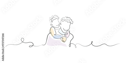 Continuous Single line drawing Happy Fathers Day Son hug dad from back