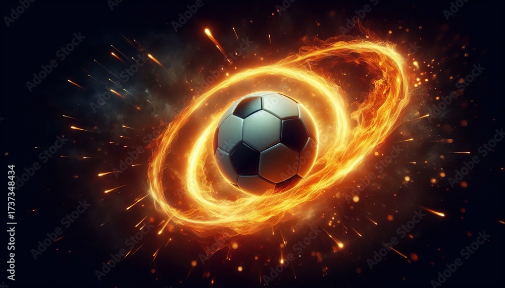 Naklejka premium Close-up of a soccer ball passing through fire