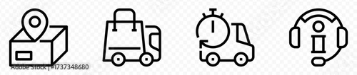 Delivery service icon set. Containing order tracking, delivery home, warehouse, truck, scooter, courier and cargo icons. Shipping symbol. Solid icons vector collection.