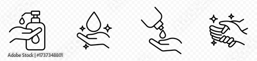 Hand washing icons set, Black vector and line icon, vector illustration