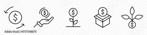 money icon set. containing cash, saving, wallet, transfer, withdraw icons. finance symbol for app, ui, website and design element. transparent png and vector illustration.