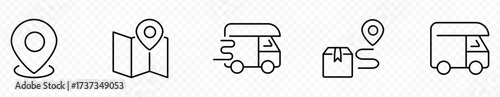 Delivery service icon set. Containing order tracking, delivery home, warehouse, truck, scooter, courier and cargo icons. Shipping symbol. Solid icons vector collection.