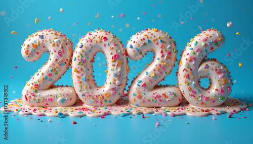 Colorful candy sprinkles forming 2026 numbers
