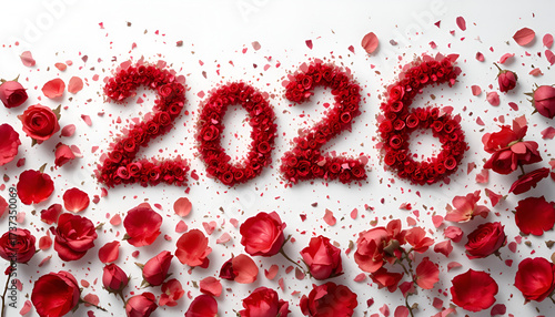 Red 2026 made of pomegranate seeds with splashes