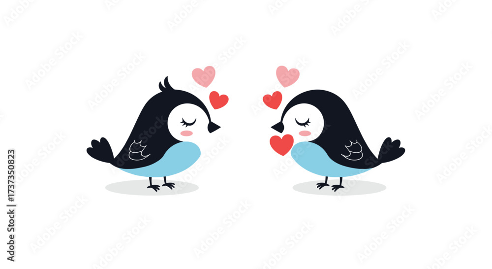 Naklejka premium Two adorable birds exchanging loving hearts in a sweet and romantic gesture.