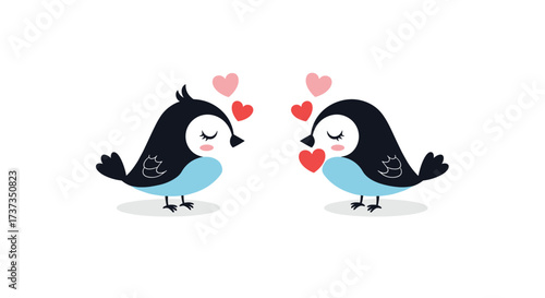 Two adorable birds exchanging loving hearts in a sweet and romantic gesture.