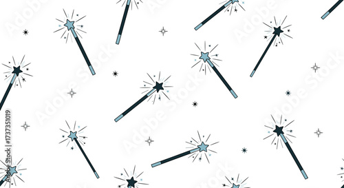 Sparkling magic wands creating whimsical starry sparkles in a delightful pattern.
