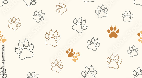 A playful pattern of paw prints on a cream background.