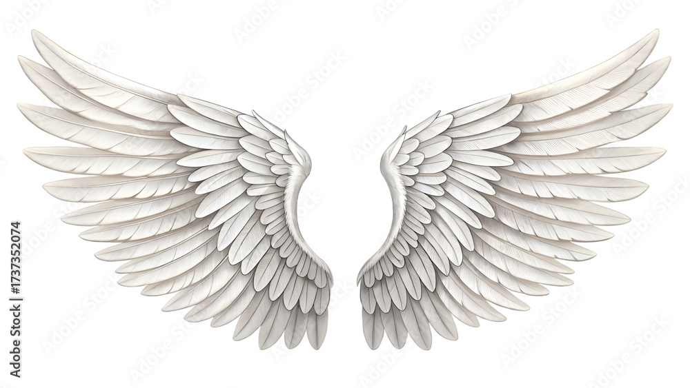 Fototapeta premium Pair of realistic white feathered angel wings on black background white wings feathered wings