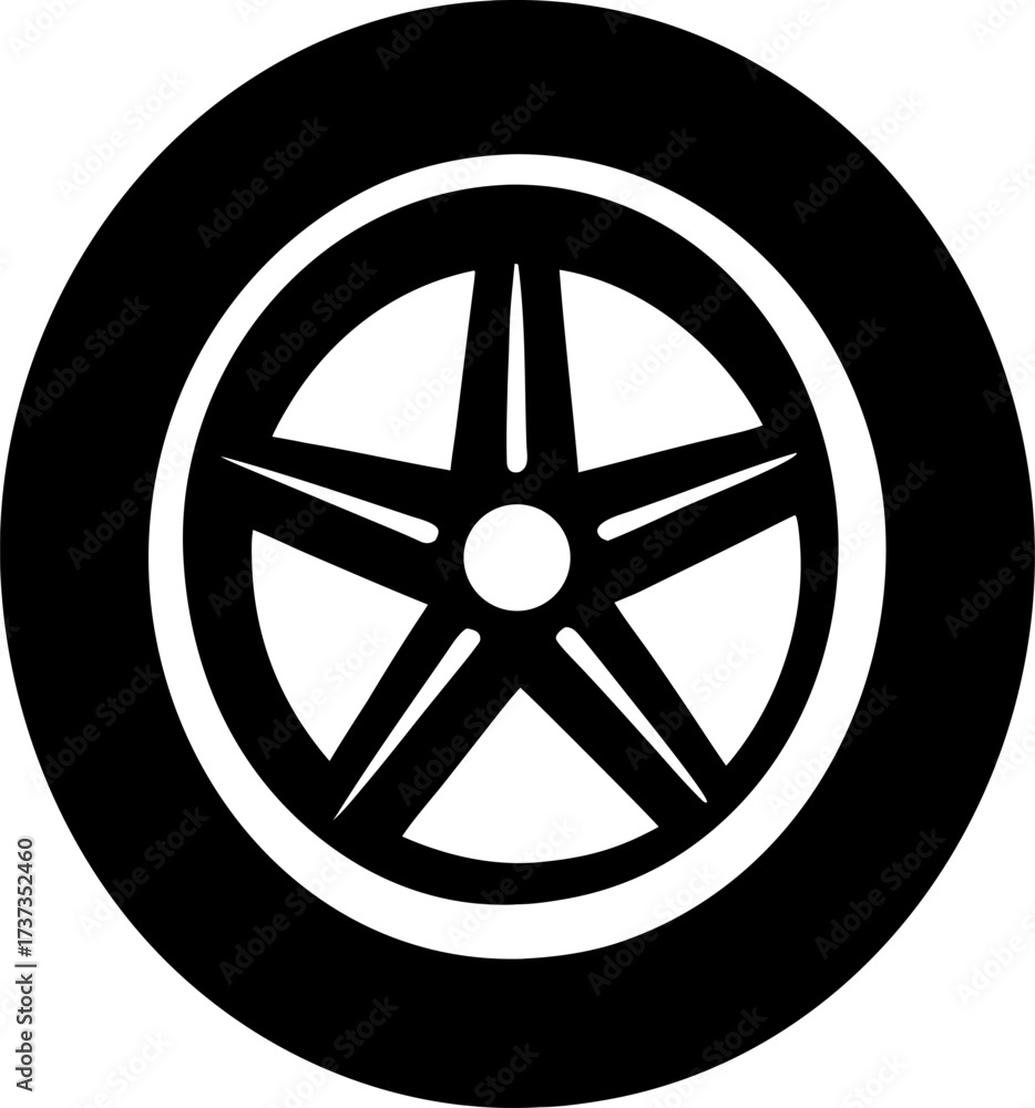Obraz premium A simple black silhouette of a car tire on a white background