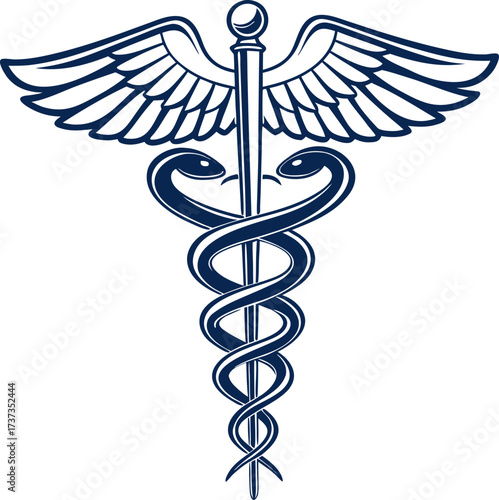 A simple black silhouette of the caduceus medical symbol presented clearly