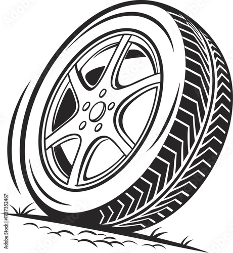 Simple black silhouette of a car tire on a white background