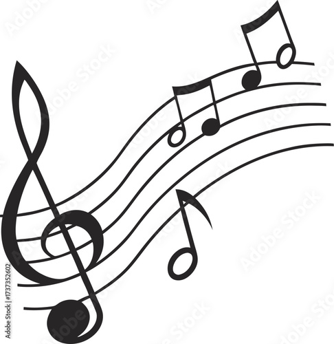 Simple black silhouette of musical notes on a white background