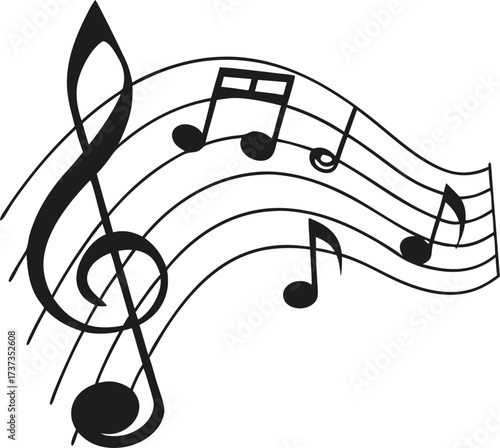 A simple silhouette of musical notes on a white background