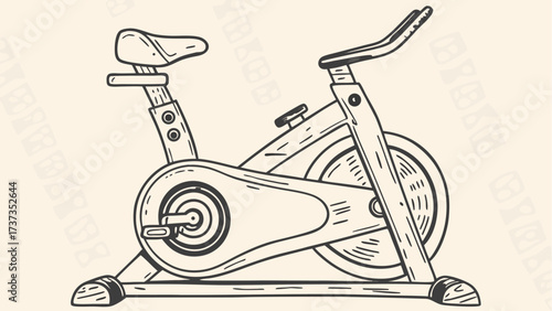 Illustration of a stationary exercise bike with seat handlebars and pedals for indoor fitness workout use