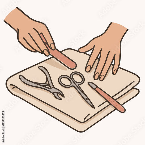  Manicure tools on towel