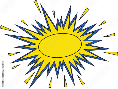 Illustration of explosion effect with yellow and blue starburst isolated on white background