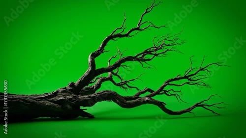 Ominous, twisting tree roots slowly growing and spreading across the ground, isolated on green screen tree roots, plant, dark