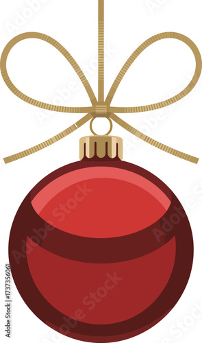 Red Christmas Ornament Hanging with a Golden Ribbon Bow bauble decoration