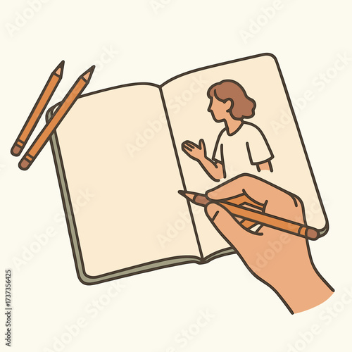 Open sketchbook with pencils