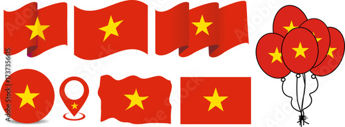 Vector Illustration of Vietnam National Flag Variations with Yellow Star and Red Background
