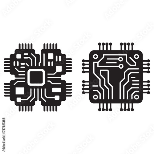 Black and White Circuit Board Designs on White Background