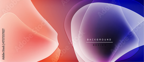 Abstract fluid shapes blend, creating vibrant color gradients. Design features text background design over purple area. Smooth transitions dominate composition.