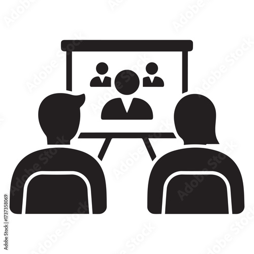 Black and White Presentation Icon with Attendees meeting