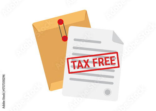 Document with tax free stamp, flat vector illustration, stock illustration.
