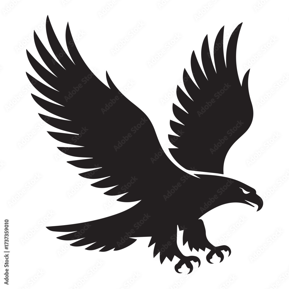 Fototapeta premium Black Eagle Silhouette with Outstretched Wings on White Background