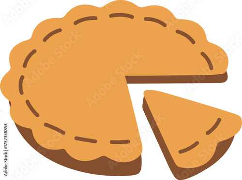Delicious golden pie slice cut ready to serve sweet dessert vector