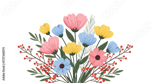 A vibrant bouquet of colorful wildflowers in full bloom symbolizing nature's beauty and the essence of spring renewal.