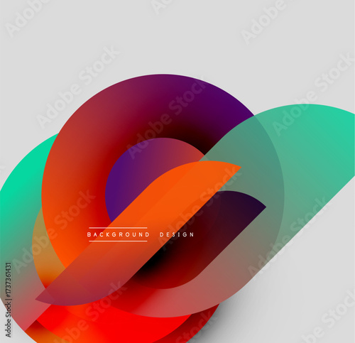 Abstract colorful overlapping circles create dynamic visual effect. Modern design, gradients, smooth transitions present vibrant composition.