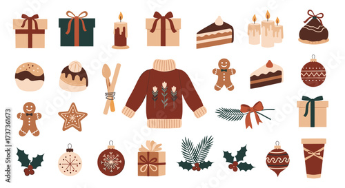 A festive collection of pixel art elements for celebrating holidays and winter gatherings.