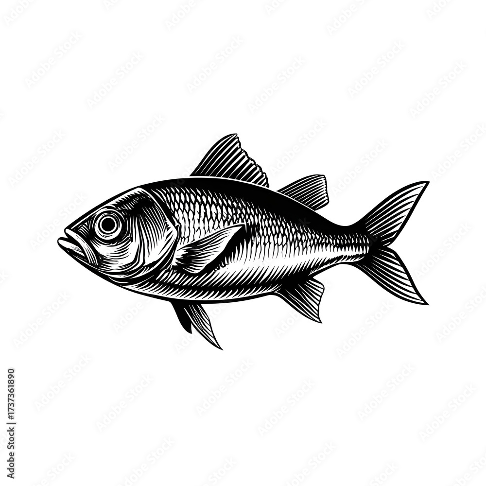 Obraz premium Engraved fish illustration isolated on transparent background