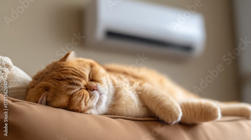 Cozy Scottish Fold Cat Relaxing on a Soft Couch, Enjoying a Peaceful Nap in a Warm Environment