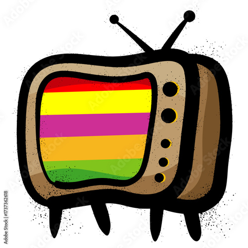 Hand drawn retro TV graffiti spray