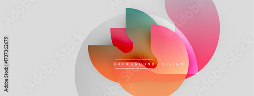 Abstract colorful shapes overlap. Gradient hues create modern design. White background provides clean contrast. Text reads background design.