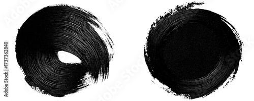 Abstract Black Round Brush Stroke With Bold Oil Paint Texture And Rough Organic Edges Isolated on a Transparent or White Background