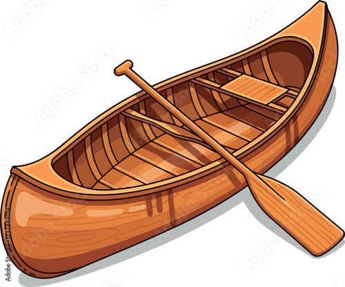 Wooden canoe with paddle serene watercraft adventure gear vector