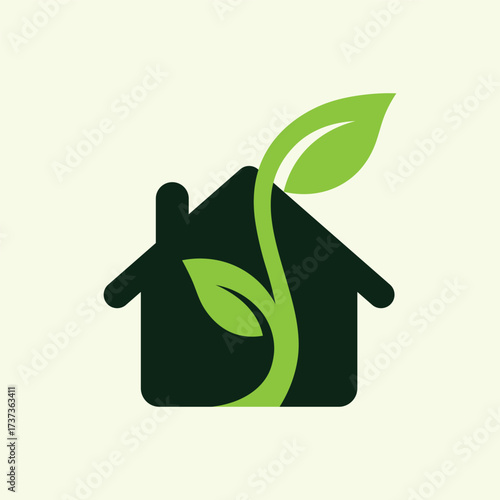 Eco Friendly House With Green Plant Vector Logo For Sustainable Living