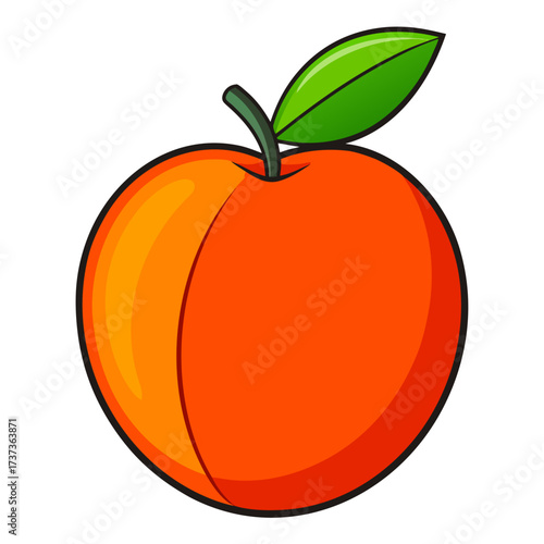 Fresh and juicy peach illustration with vibrant colors and clean lines, perfect for summer promotions and healthy eating campaigns, originally a scalable vector graphic