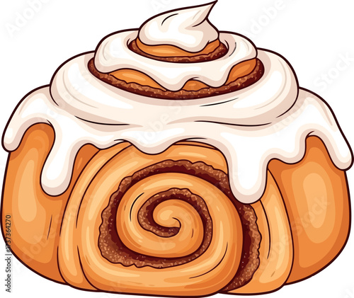 Decadent cinnamon roll with cream cheese frosting sweet treat vector