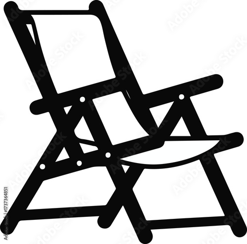 Minimalistic black and white folding beach chair illustration