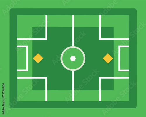 Soccer field illustration with pitch markings and penalty spots
