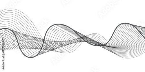 Minimalistic abstract illustration of wavy black lines bending in harmony across a white background. The lines vary in thickness, creating a smooth gradient effect that conveys rhythm, energy,
