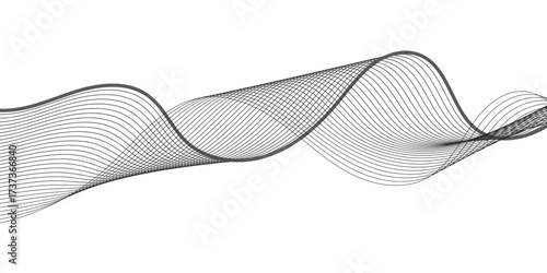 Minimalistic abstract illustration of wavy black lines bending in harmony across a white background. The lines vary in thickness, creating a smooth gradient effect that conveys rhythm, energy,